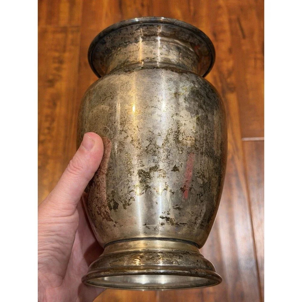 Set of (2) Restoration Hardware Silver Tone Patina Wear Metal 8.25” & 5.5” Vase